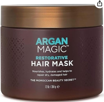 Argan Magic Restorative Hair Mask – Protein-Rich Deep Conditioning Treatment for Dry & Damaged Hair, Hydrates, Repairs & Strengthens | Paraben-Free, Cruelty-Free, Made in USA (12 oz)