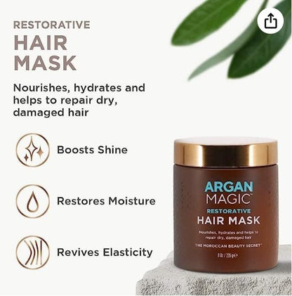 Argan Magic Restorative Hair Mask – Protein-Rich Deep Conditioning Treatment for Dry & Damaged Hair, Hydrates, Repairs & Strengthens | Paraben-Free, Cruelty-Free, Made in USA (12 oz)