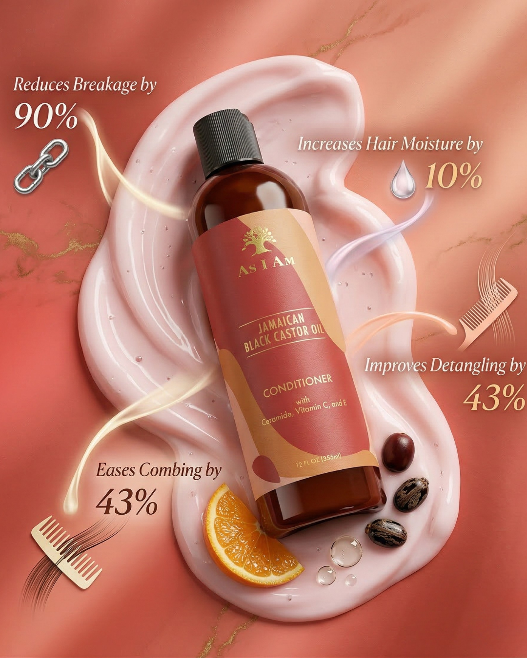 As I Am Jamaican Black Castor Oil Conditioner – Strengthening & Moisturizing Conditioner with Vitamin C & Vitamin E for Natural, Curly & Coily Hair