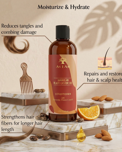As I Am Jamaican Black Castor Oil Conditioner – Strengthening & Moisturizing Conditioner with Vitamin C & Vitamin E for Natural, Curly & Coily Hair