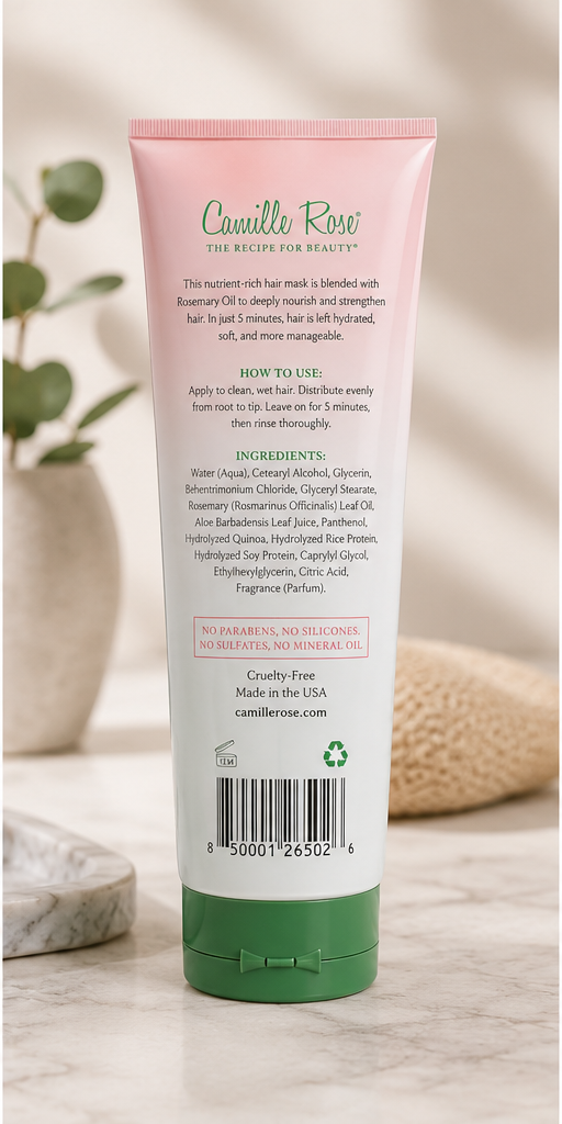 Camille Rose Rosemary Oil 5-Minute Strengthening Hair Mask – Nourishing Treatment for Dry, Weak &amp; Damaged Hair 251ml