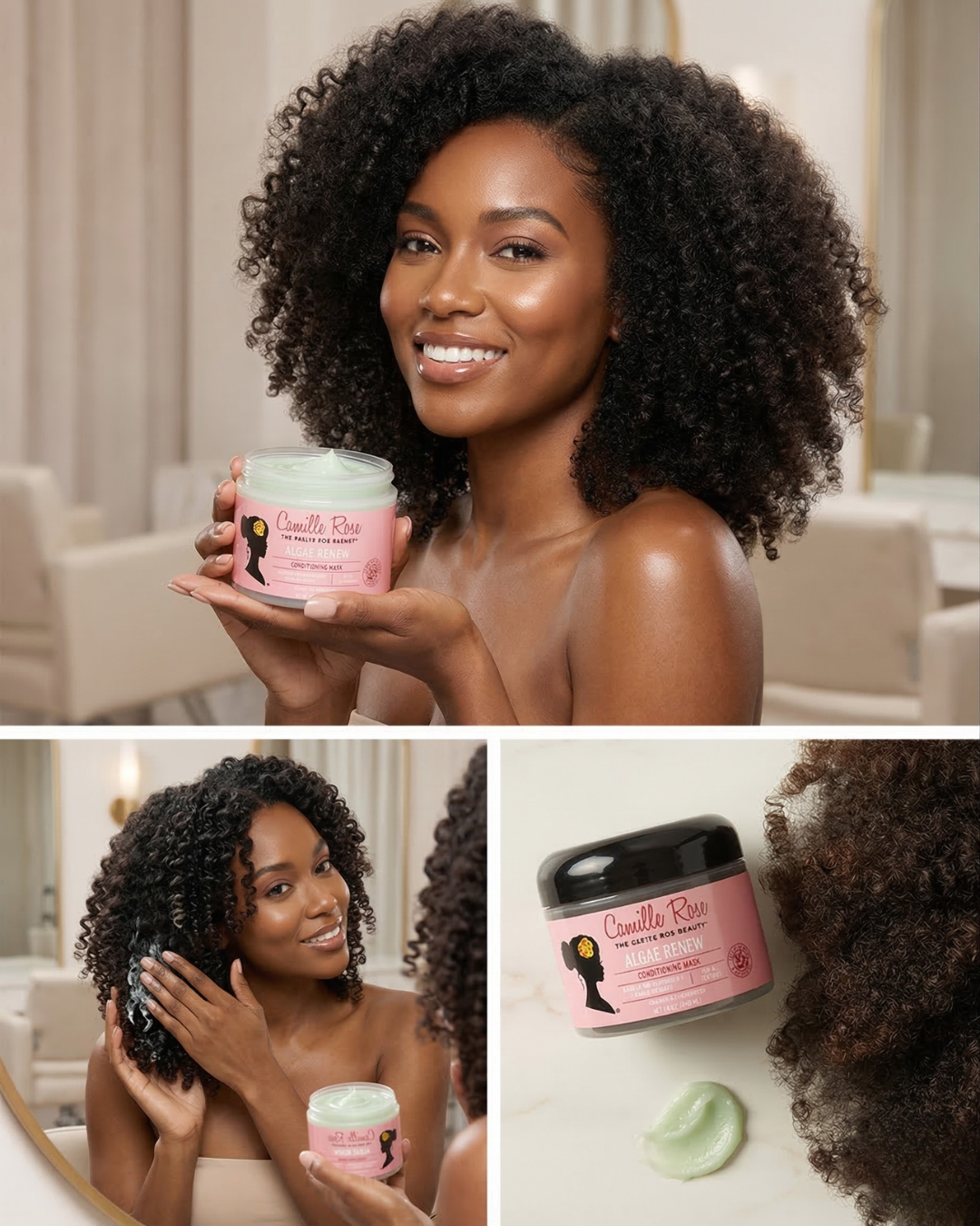 Camille Rose Algae Renew Deep Conditioning Hair Mask – Hydrating & Strengthening Treatment with Cocoa & Mango Butter for Dry, Damaged & Curly Hair