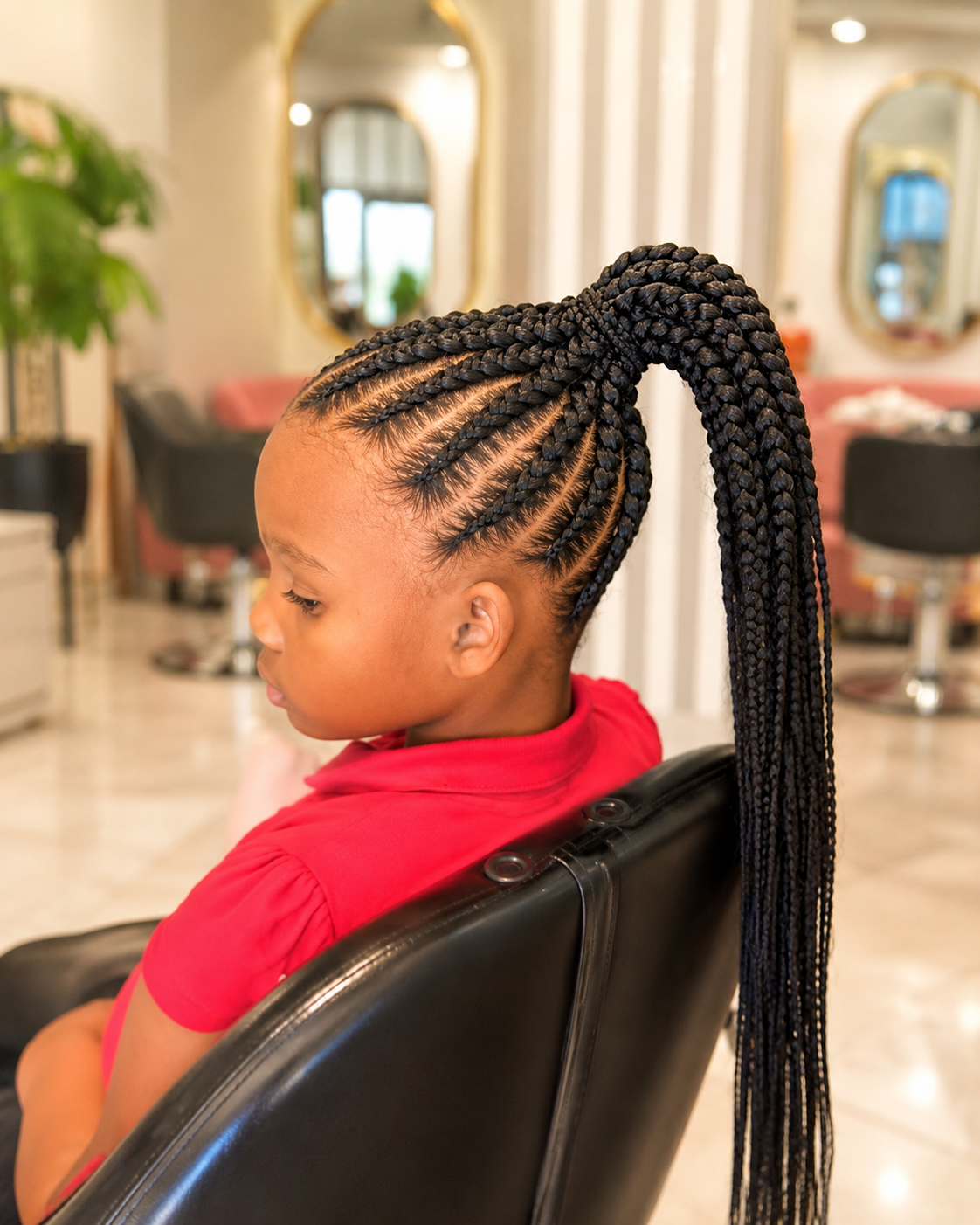 Ghana Braids Ponytail for Kids ( Hair Included )