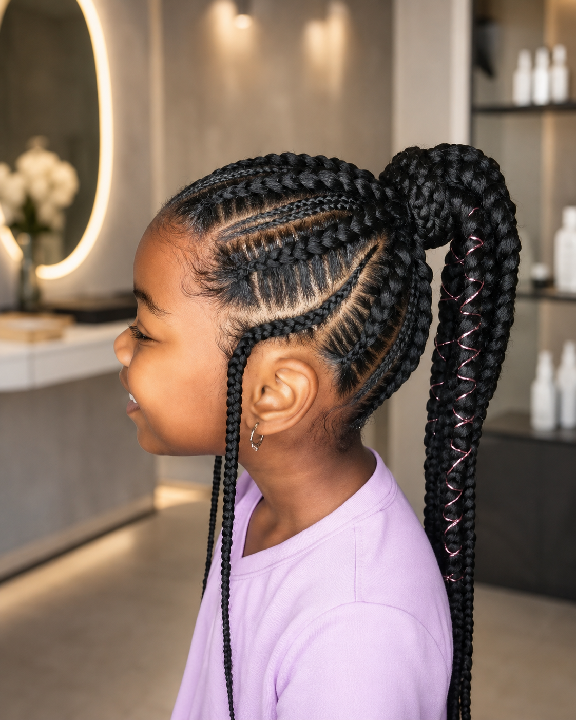 Ghana Braids Ponytail for Kids ( Hair Included )