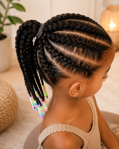 Ghana Braids Ponytail for Kids ( Hair Included )