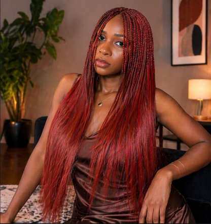 Red Hybrid Sew-In with Braids (Frontal Braided Sew-In) – Long Sleek Straight Hair Install for Natural & Protective Styling
