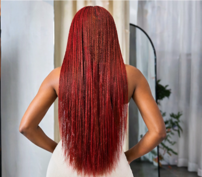Red Hybrid Sew-In with Braids (Frontal Braided Sew-In) – Long Sleek Straight Hair Install for Natural & Protective Styling