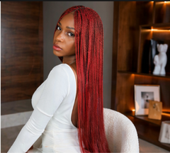 Red Hybrid Sew-In with Braids (Frontal Braided Sew-In) – Long Sleek Straight Hair Install for Natural & Protective Styling